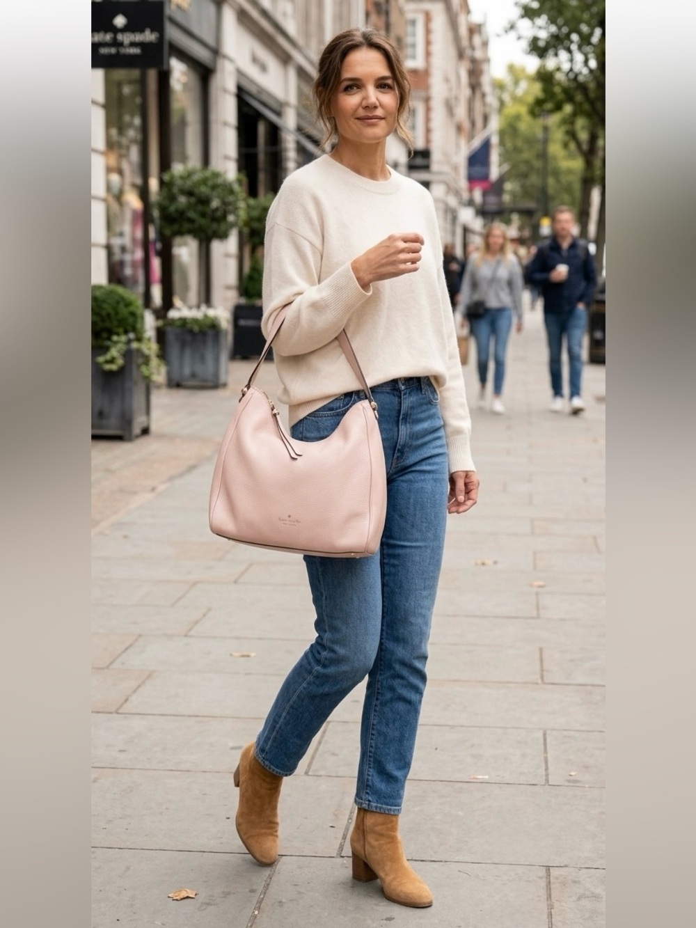 Kate Spade Handbag Pebbled Leather Hobo Bag Blush Pink - EUC